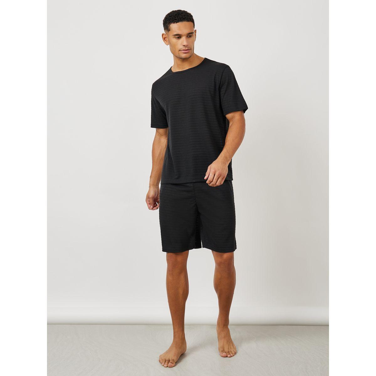 Styli Unwind Textured Round Neck T-Shirt & Shorts Set-men-clothing-nightwear-sets-image-1