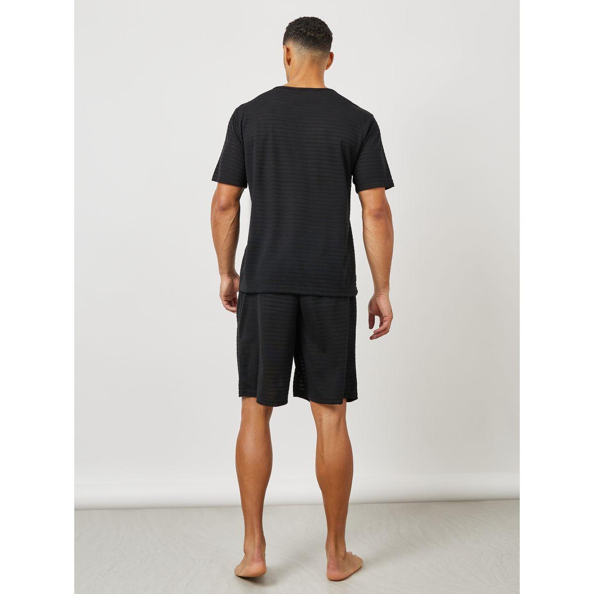 Styli Unwind Textured Round Neck T-Shirt & Shorts Set-men-clothing-nightwear-sets-image-4