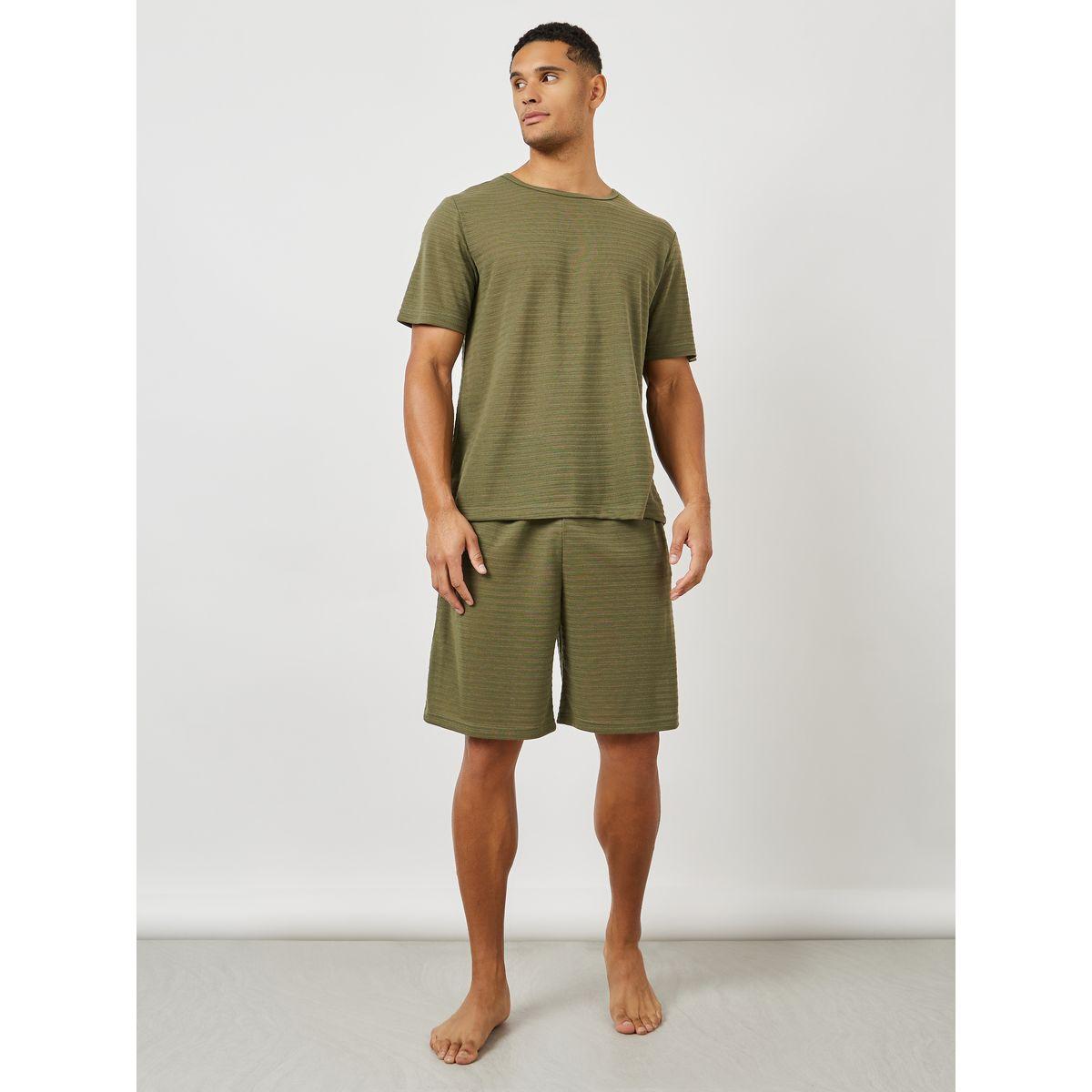 Styli Unwind Textured Round Neck T-Shirt & Shorts Set-men-clothing-nightwear-sets-image-1