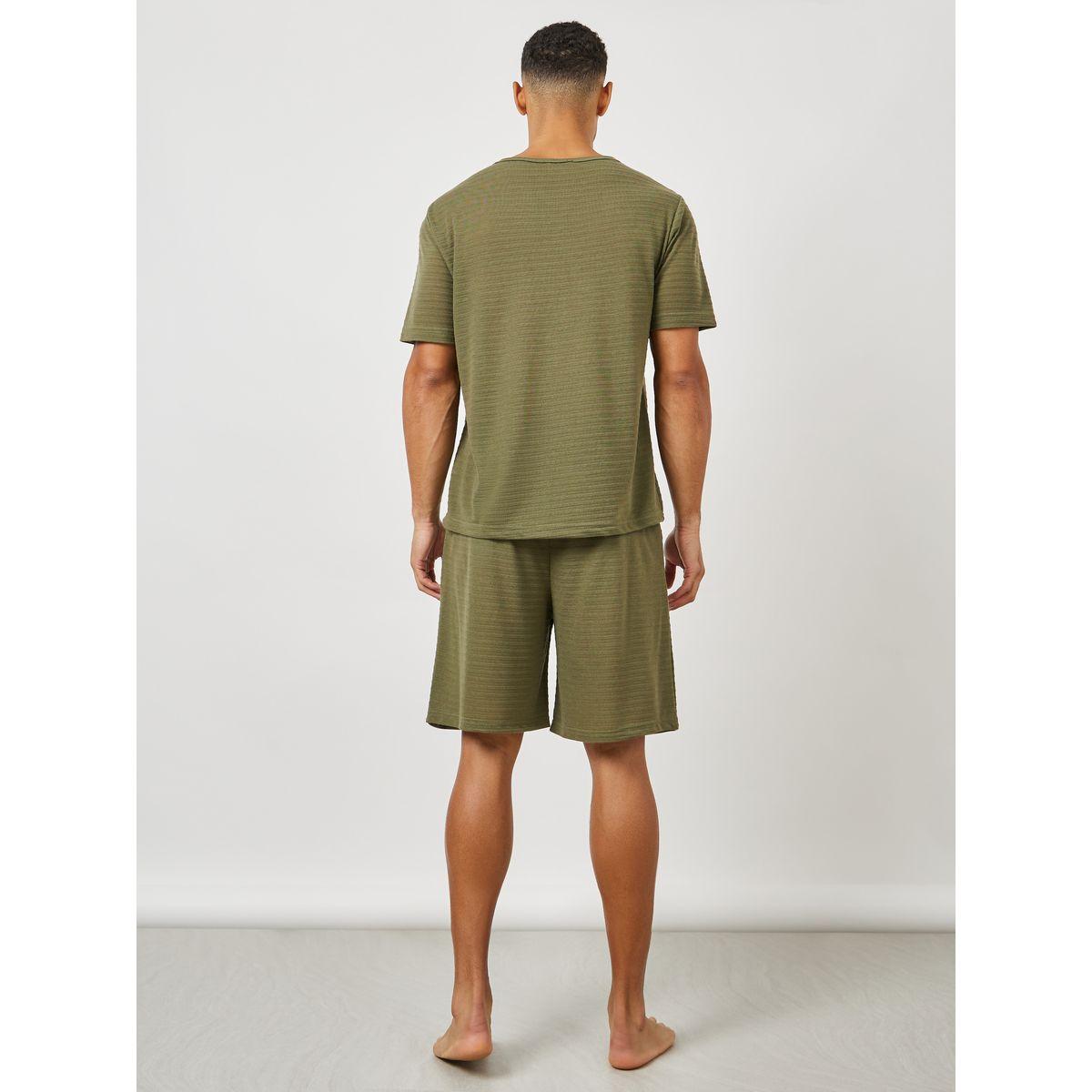 Styli Unwind Textured Round Neck T-Shirt & Shorts Set-men-clothing-nightwear-sets-image-6