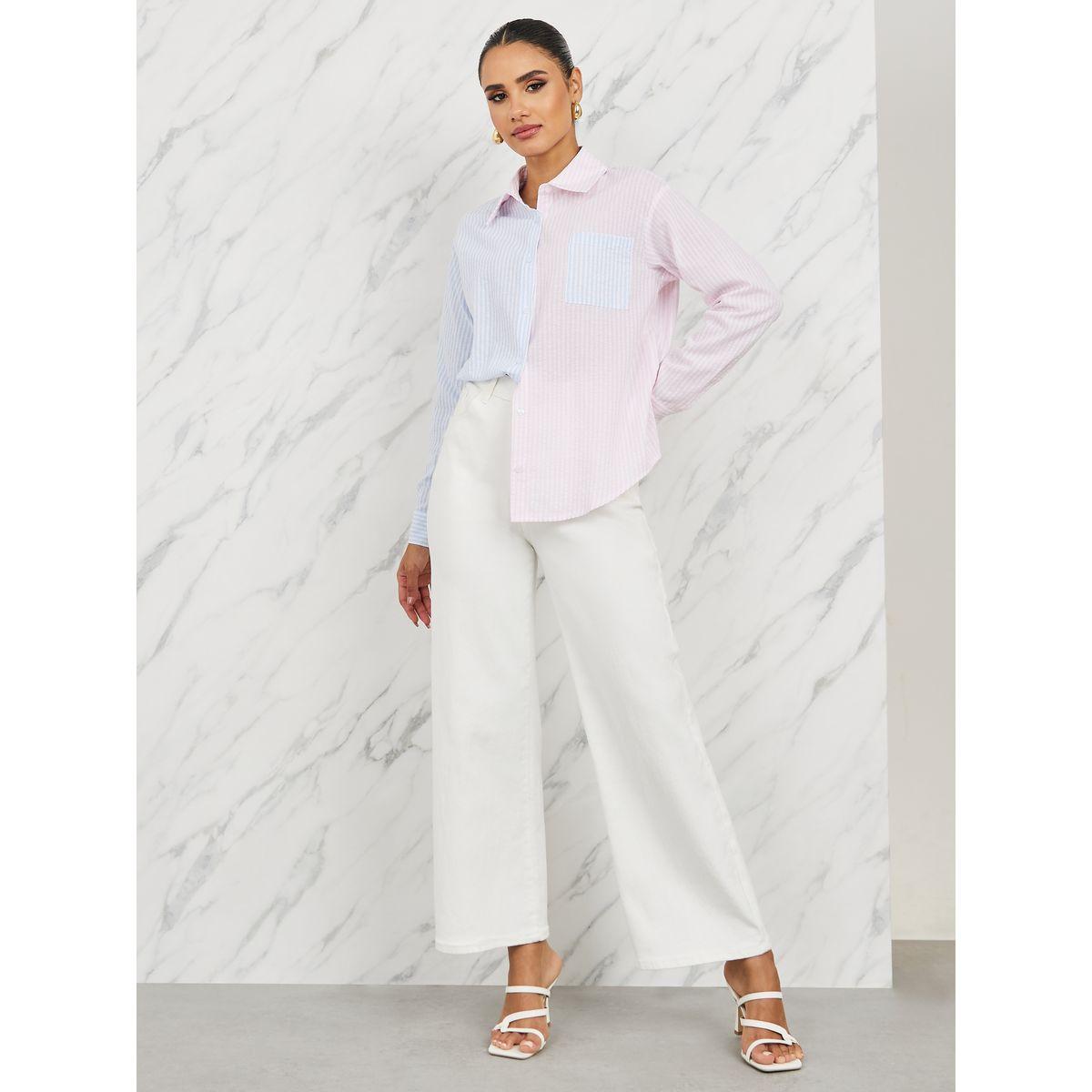 Styli Striped Colorblock Longline Shirt-women-clothing-shirtsandblouses-shirts-image-2