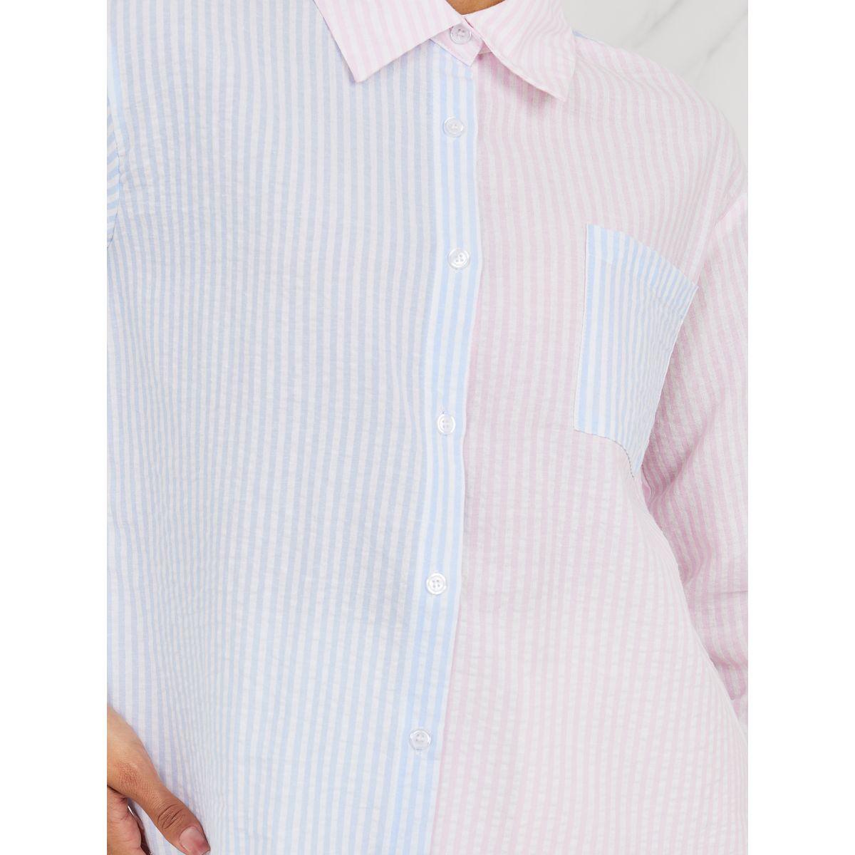 Styli Striped Colorblock Longline Shirt-women-clothing-shirtsandblouses-shirts-image-4