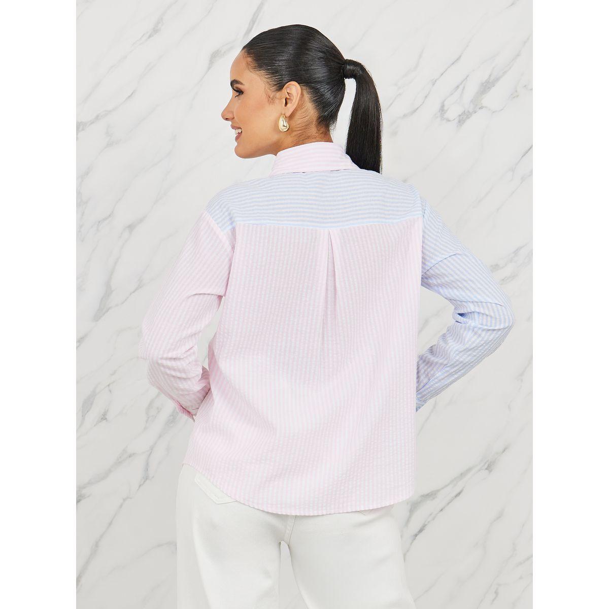 بلوزة مخططة بنمط كتل الالوان-women-clothing-shirtsandblouses-shirts-image-5