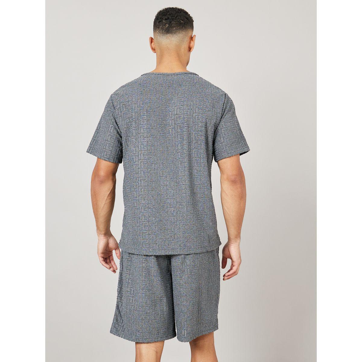 Styli Unwind Textured Short Sleeve T-Shirt and Short Set-men-clothing-nightwear-sets-image-5