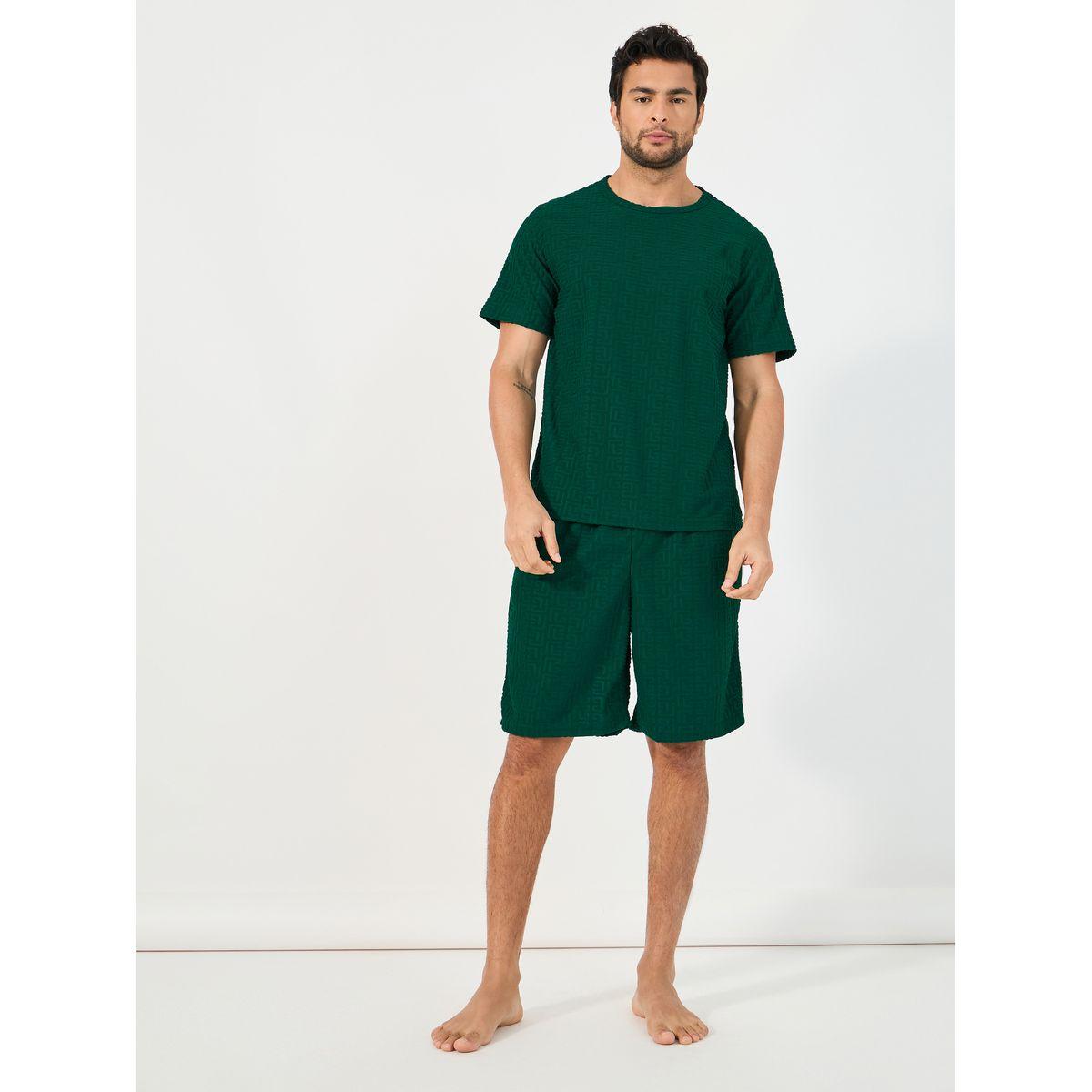 Styli Unwind Textured Short Sleeve T-Shirt & Shorts Set-men-clothing-nightwear-sets-image-1