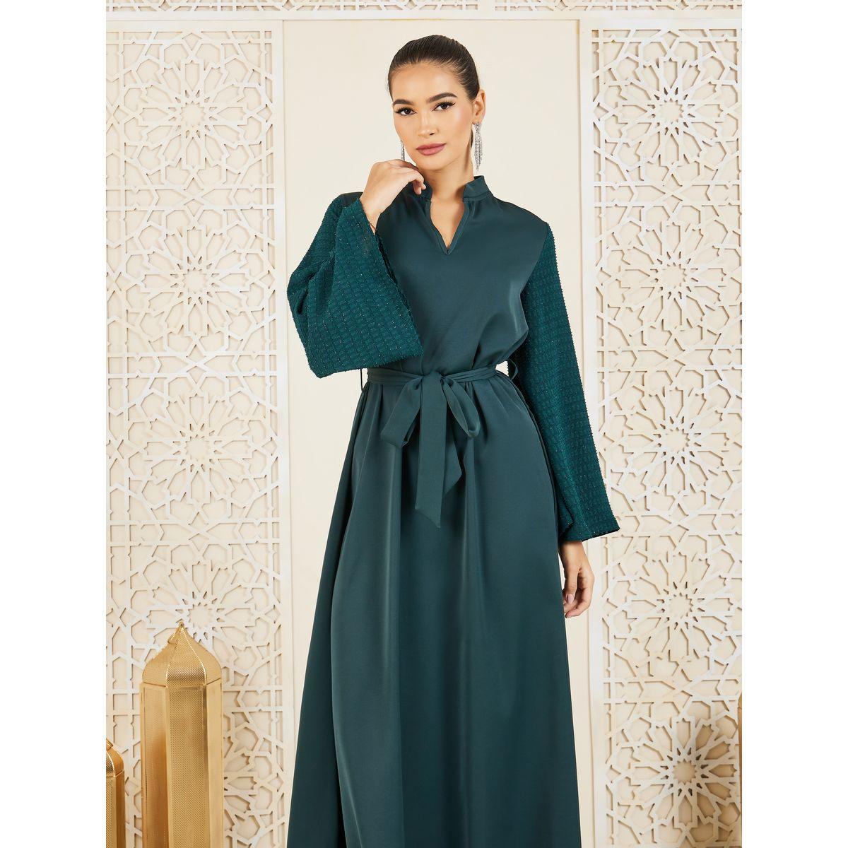جلابية بياقة ماندارين مع أربطة-women-arabicclothing-jalabiyas-image-2
