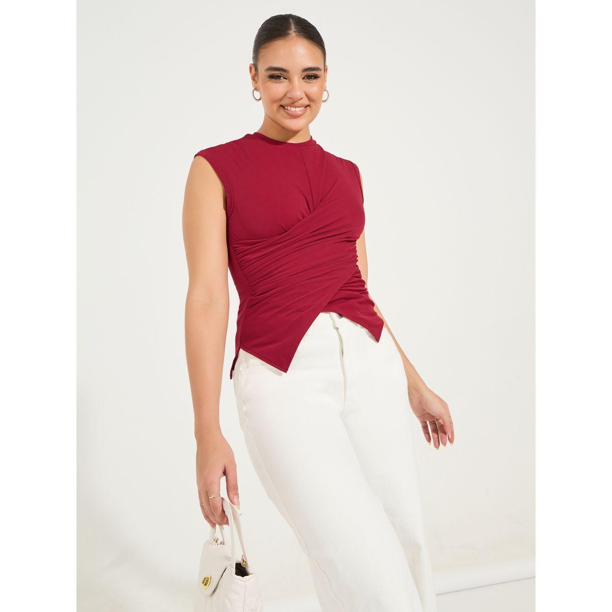 Styli Cross-Over Front Asymmetric Hem T-Shirt-women-clothing-tshirts-image-1