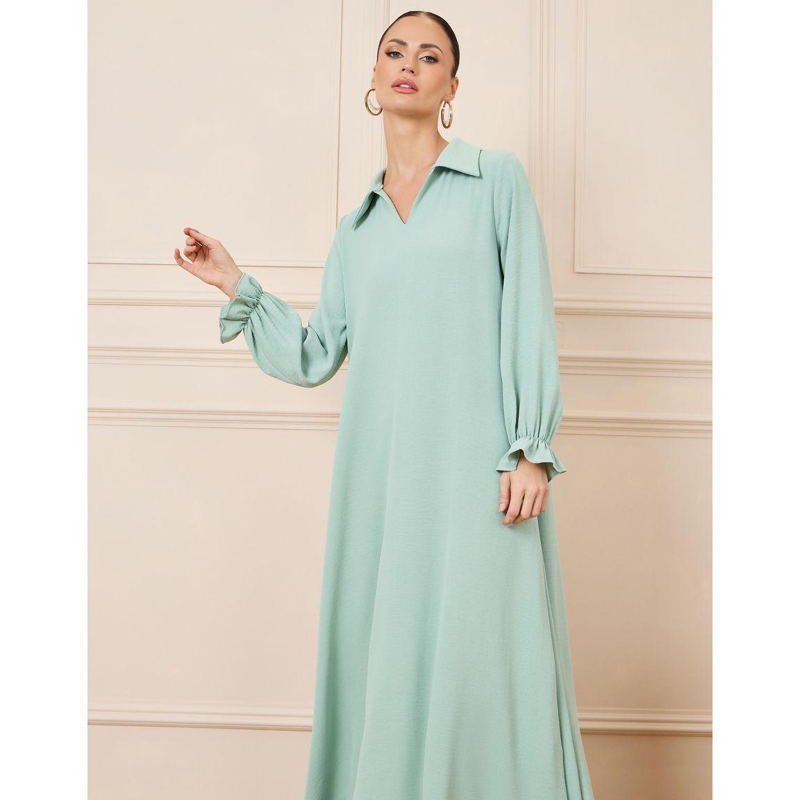 Styli Solid Collared Puff Sleeve Jalabiya-women-arabicclothing-jalabiyas-image-2