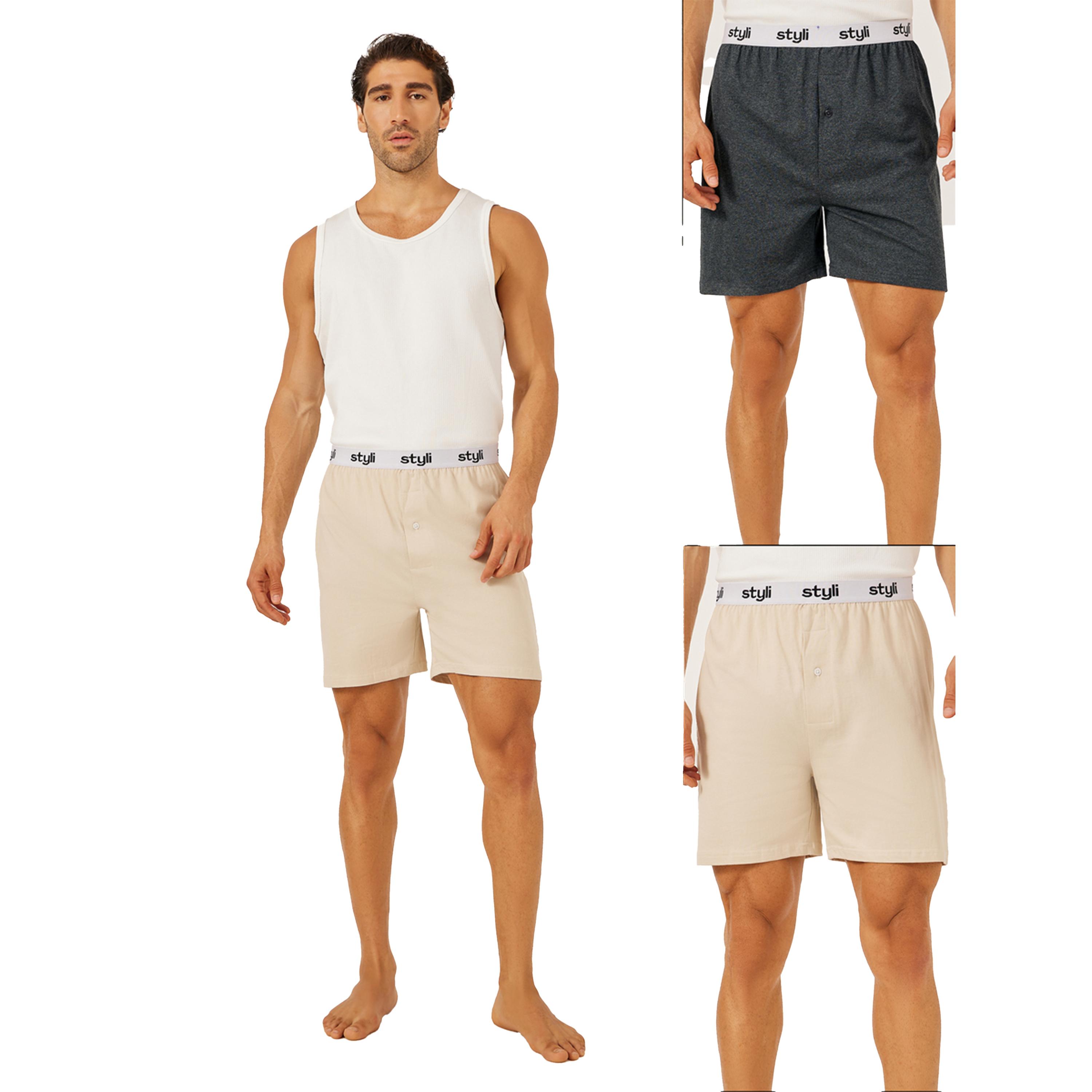 ستايلي - مجموعة من قطعتين - بوكسر محبوك بحزام خصر مطاطي-men-clothing-innerwear-underwear-image-1