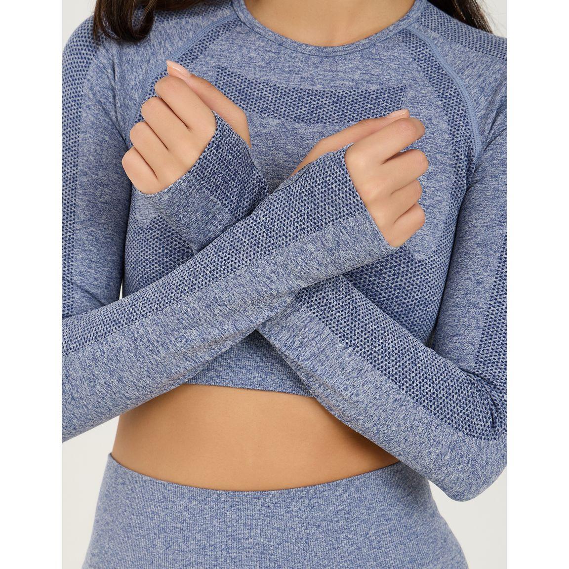 Styli Active Seamless Tonal Jacquard Effect Thumbhole Detail Crop Top & Leggings Set-sports-women-clothing-trackpantsandtracksuits-image-5