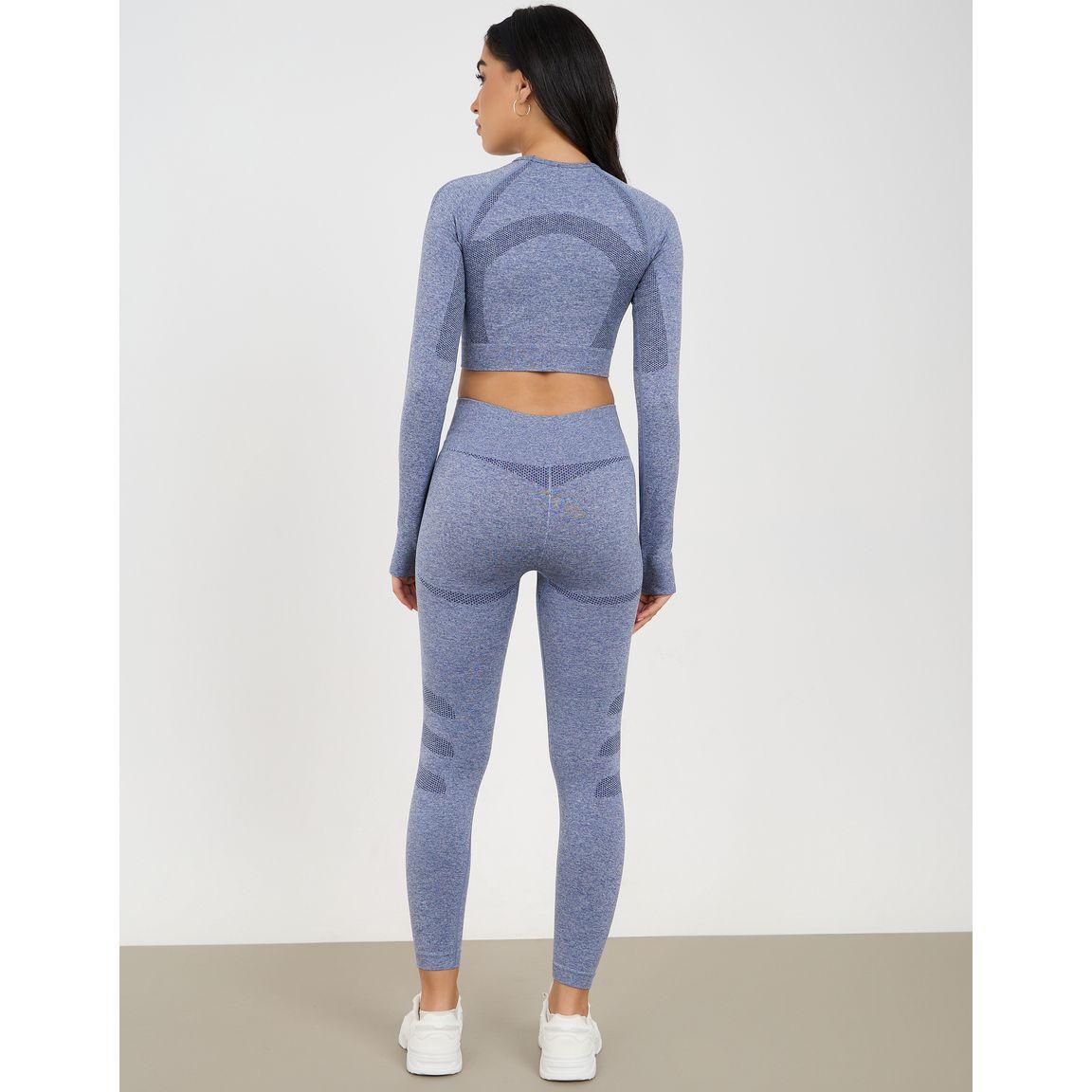 Styli Active Seamless Tonal Jacquard Effect Thumbhole Detail Crop Top & Leggings Set-sports-women-clothing-trackpantsandtracksuits-image-7