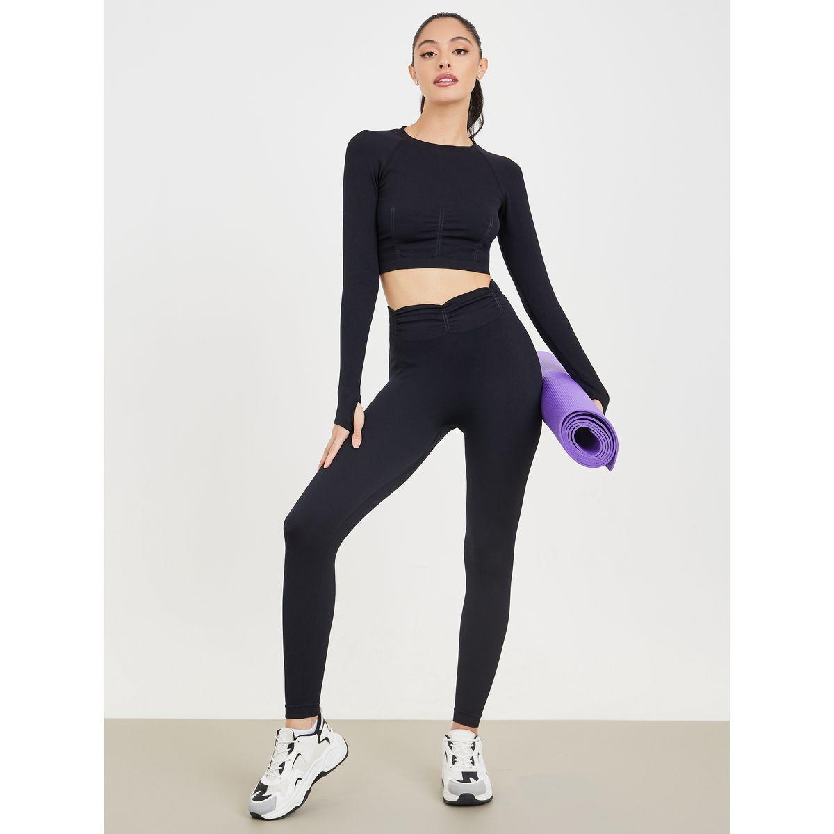 Styli Active Seamless Gathered Detail Long Sleeves Crop Top and Legging Set-sports-women-clothing-trackpantsandtracksuits-image-1