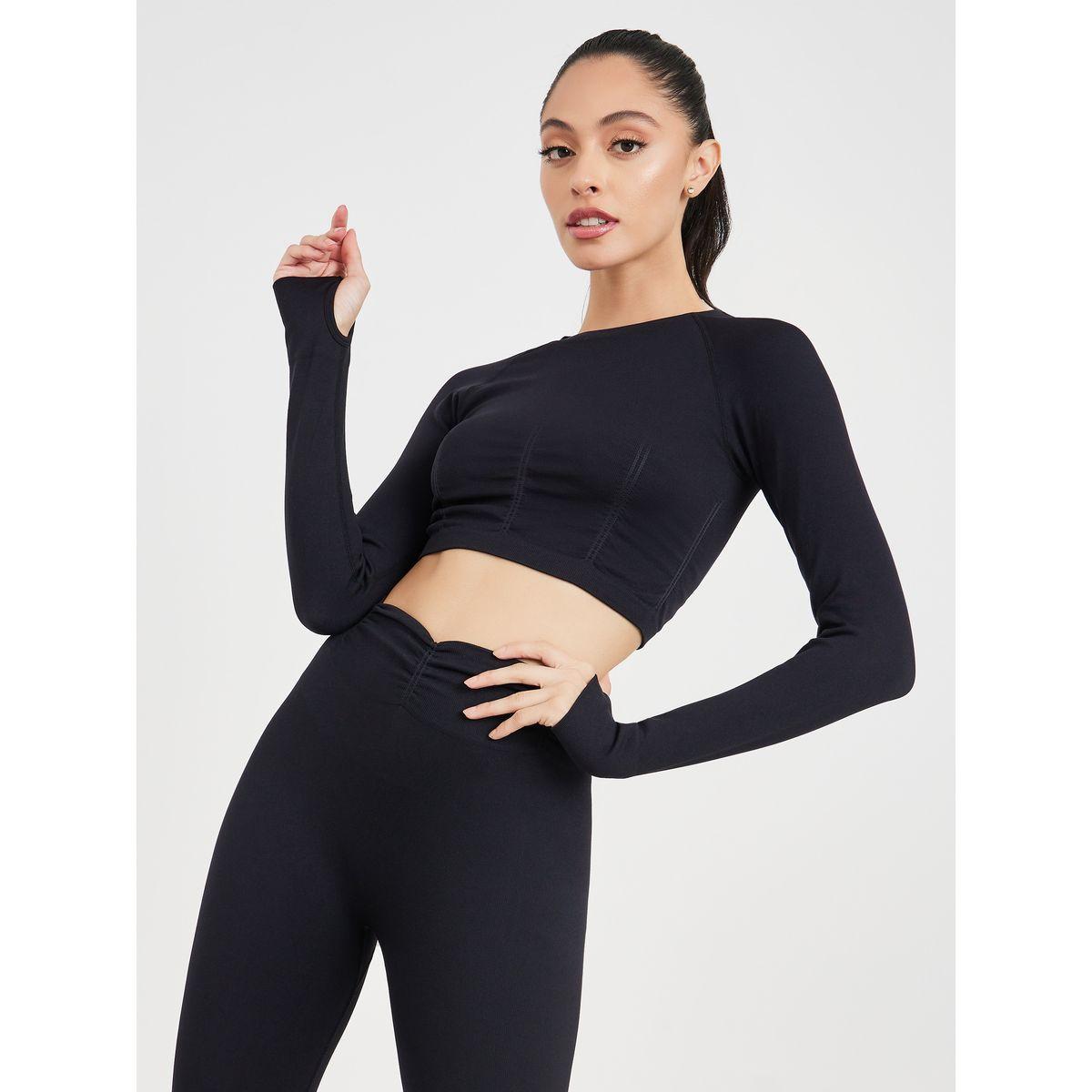 Styli Active Seamless Gathered Detail Long Sleeves Crop Top and Legging Set-sports-women-clothing-trackpantsandtracksuits-image-2
