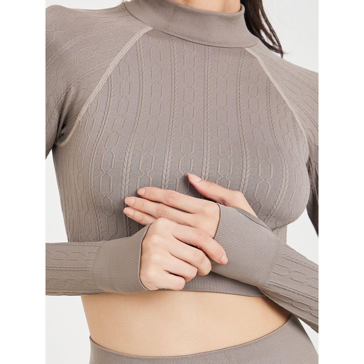 Styli Active Textured High Neck Contrast Stitch Thumbhole Crop Top and Legging Set-women-clothing-sportswearandactivewear-trackpantsandtracksuits-image-4