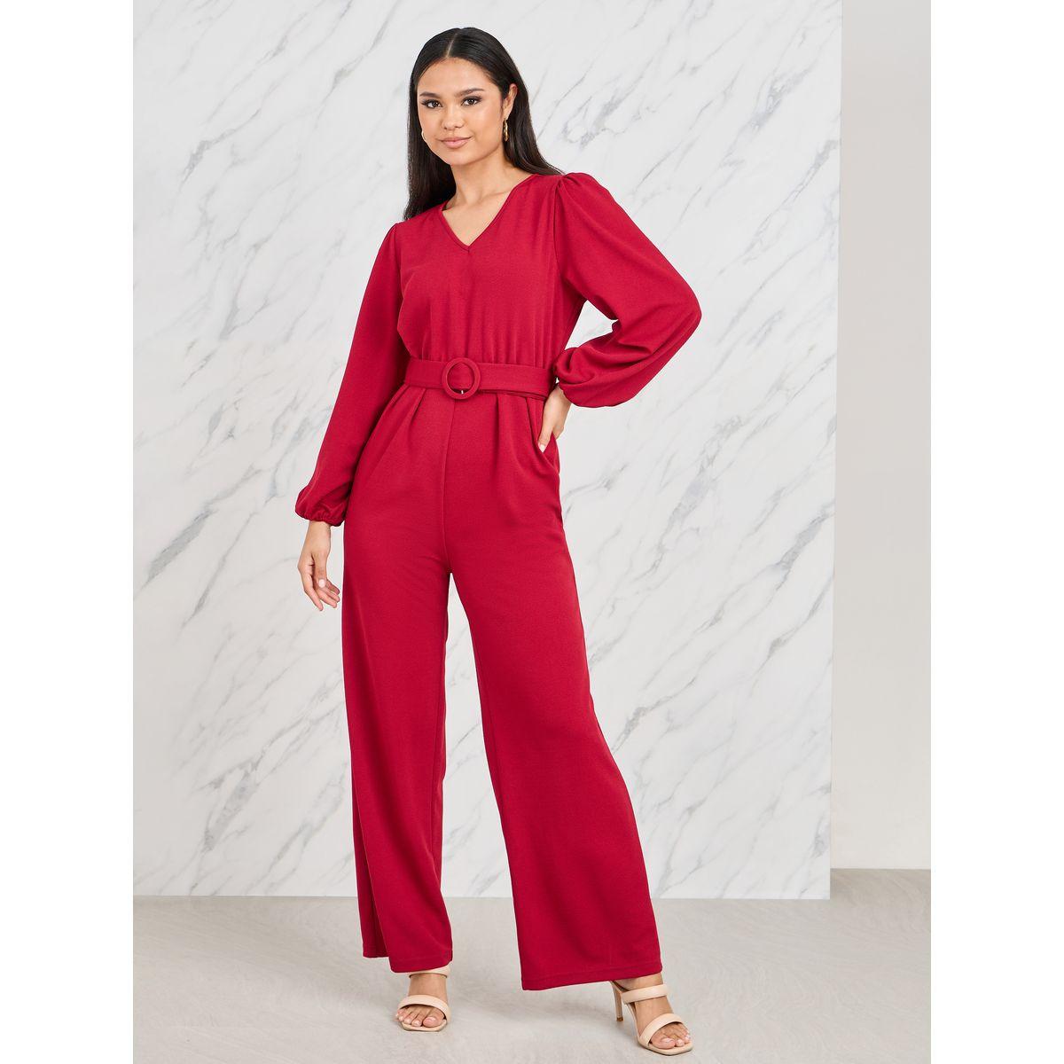 جمبسوت محبوك بارجل واسعة ورباط خصر-women-clothing-jumpsuits-image-1