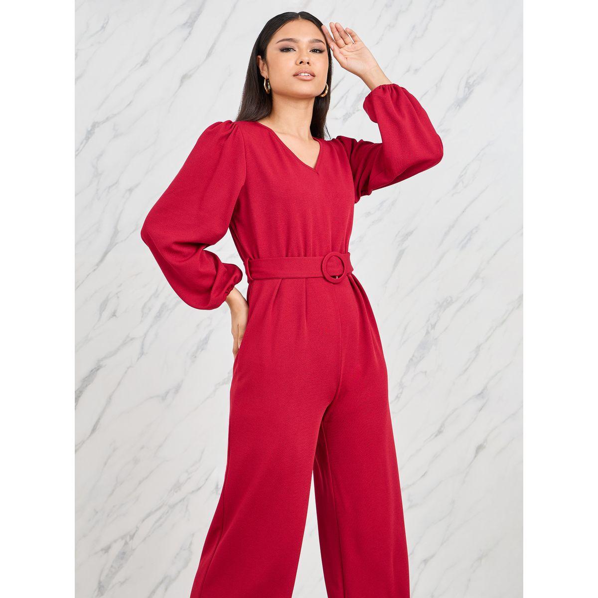 Styli Textured Knit Belted Wide Leg Jumpsuit-women-clothing-jumpsuits-image-2