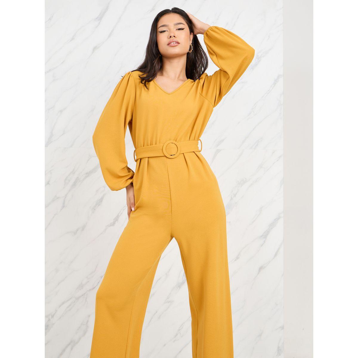 جمبسوت سادة بارجل واسعة مع حزام-women-clothing-jumpsuits-image-2