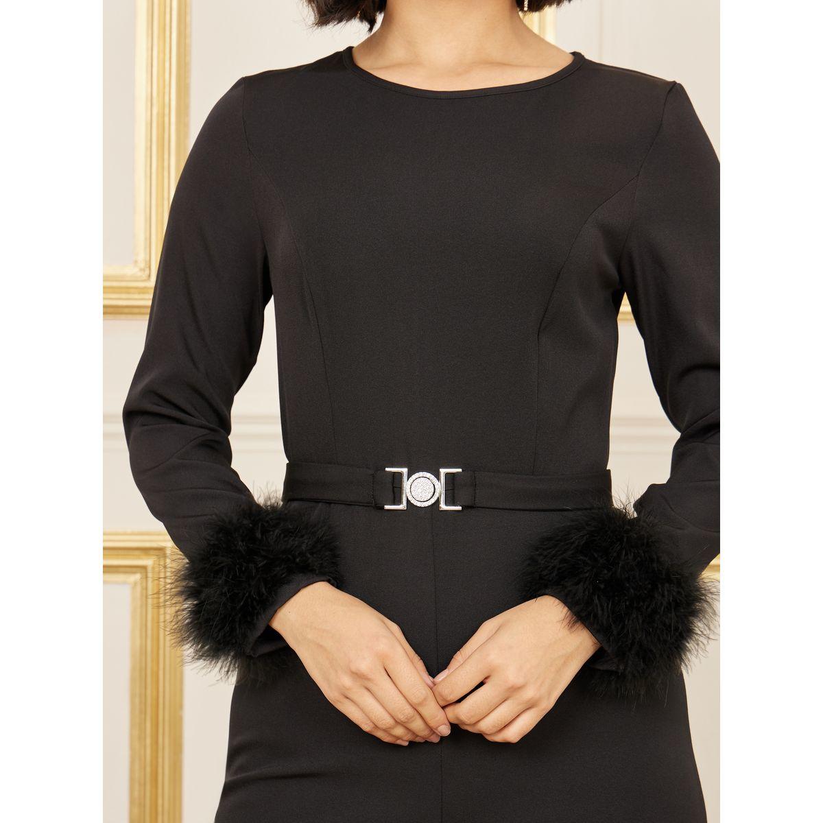 Styli Faux Fur Trim Wide Leg Jumpsuit with Embellished Belt-women-clothing-jumpsuits-image-3