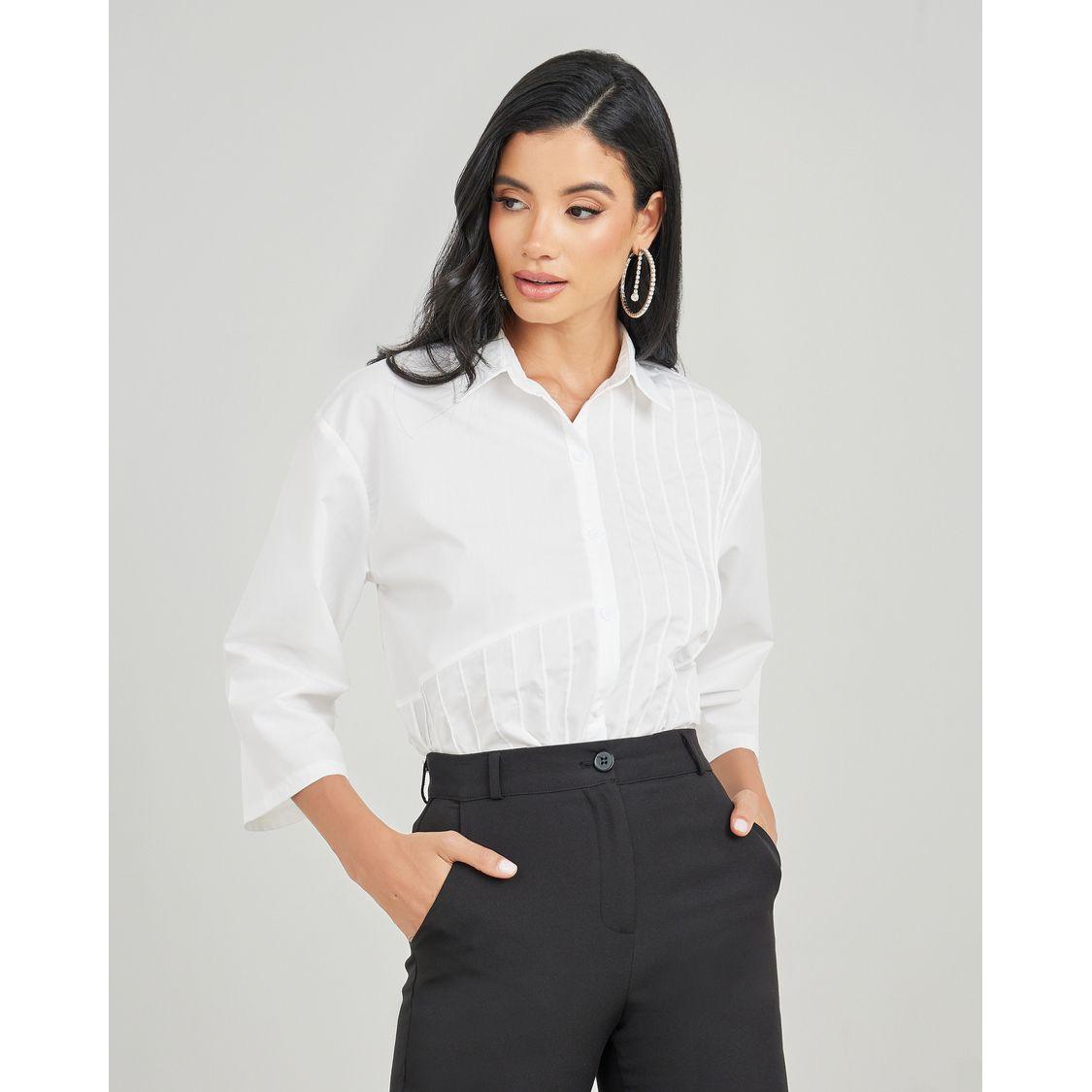 Styli Oversized Pleated Asymmetrical Hem Shirt-women-clothing-shirtsandblouses-shirts-image-1