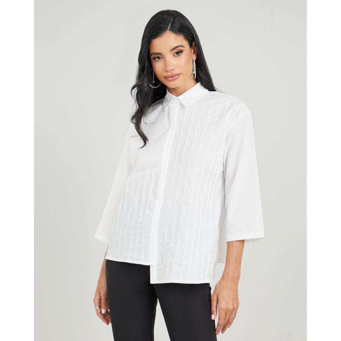 Styli Oversized Pleated Asymmetrical Hem Shirt-women-clothing-shirtsandblouses-shirts-image-2