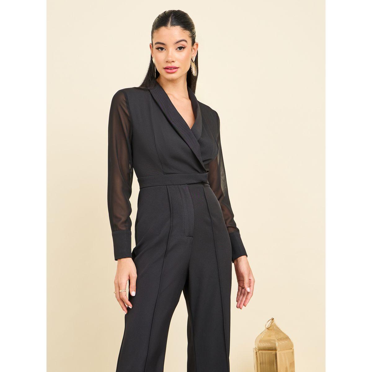Styli Chiffon Sleeves Pintuck Collared Wide Leg Tailored Jumpsuit-women-clothing-jumpsuits-image-2