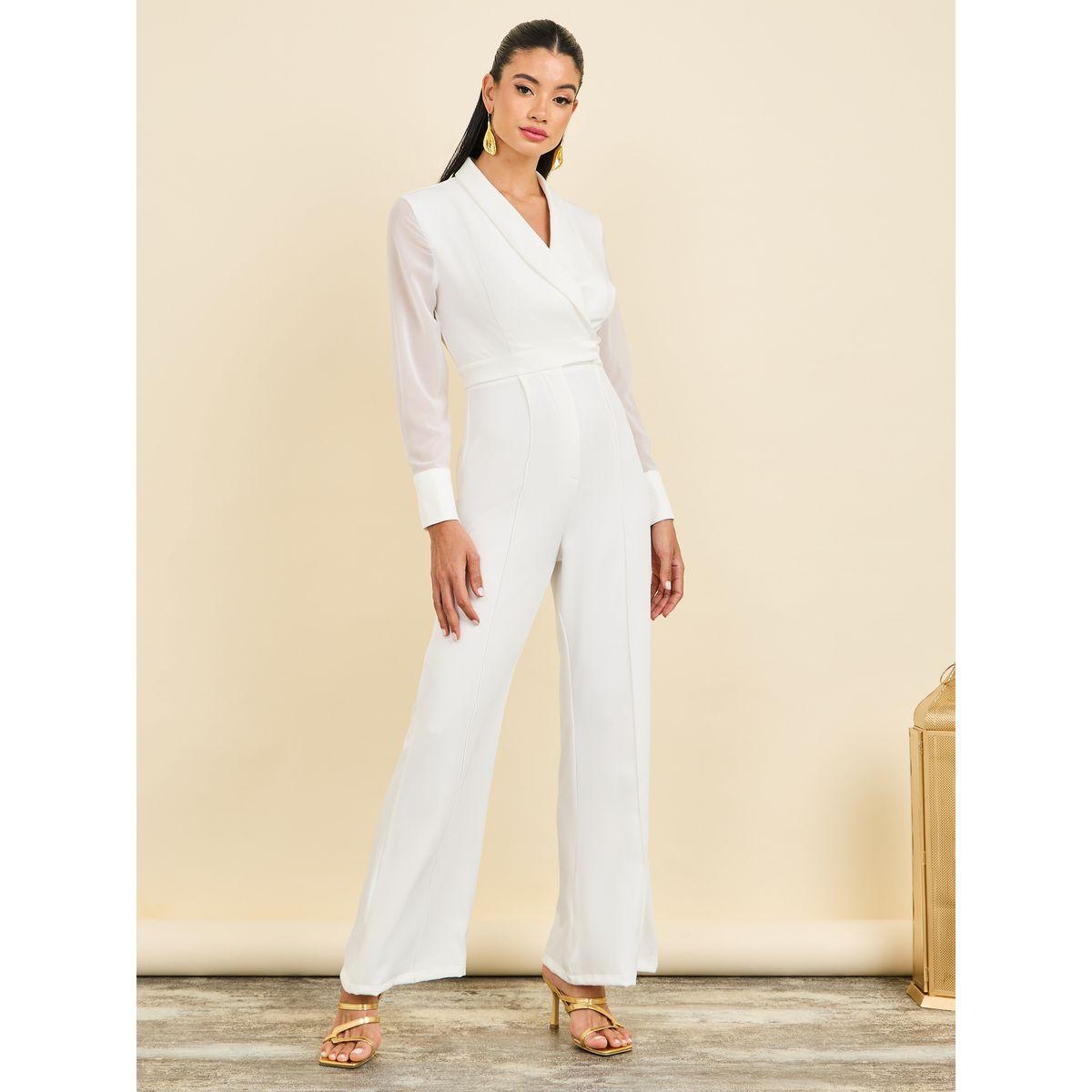 Styli Chiffon Sleeves Pintuck Collared Wide Leg Tailored Jumpsuit-women-clothing-jumpsuits-image-1