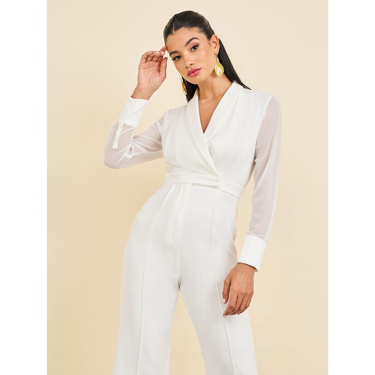 Styli Chiffon Sleeves Pintuck Collared Wide Leg Tailored Jumpsuit-women-clothing-jumpsuits-image-2