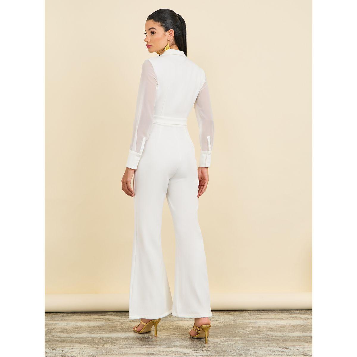 Styli Chiffon Sleeves Pintuck Collared Wide Leg Tailored Jumpsuit-women-clothing-jumpsuits-image-4