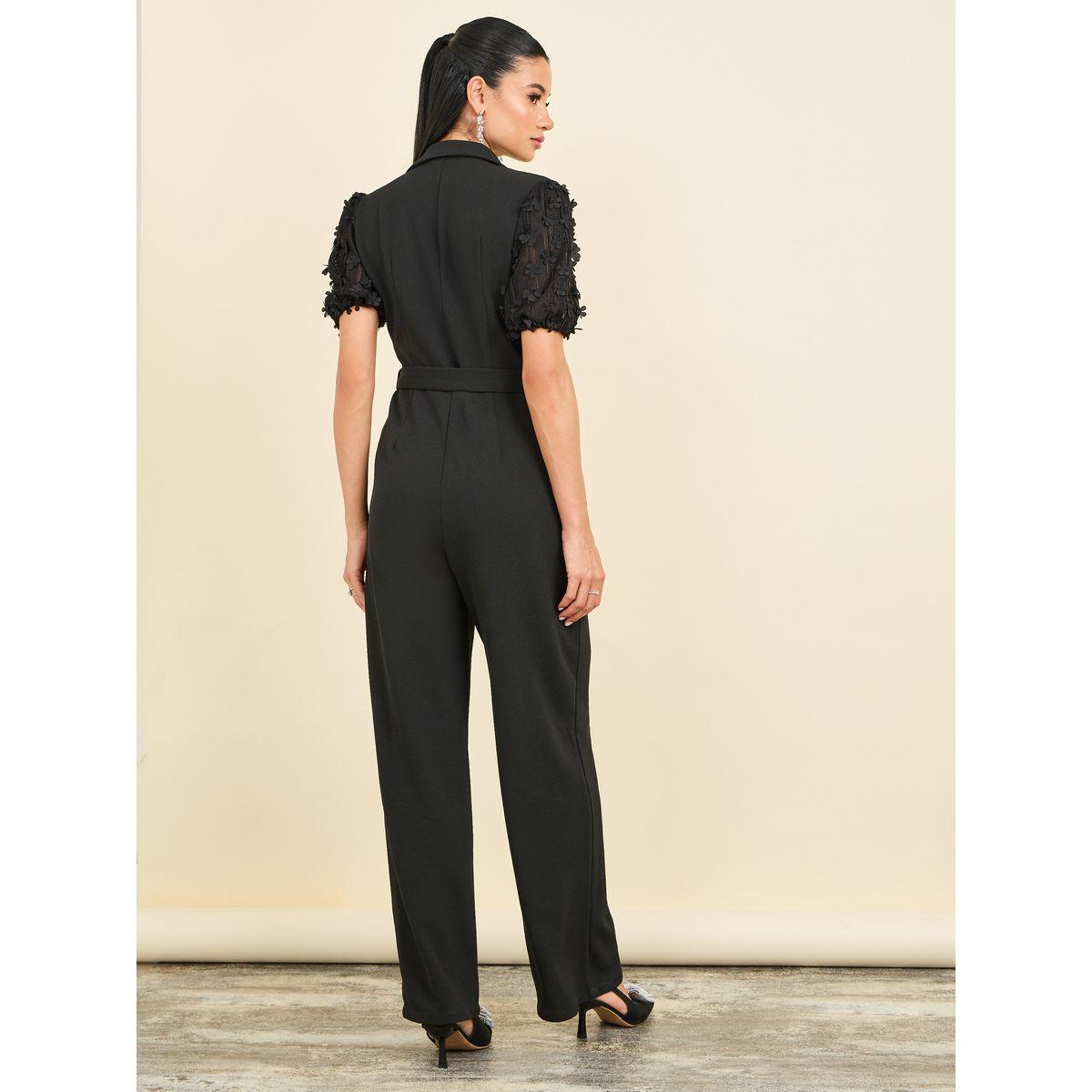 Styli Floral Applique Sleeves Notch Neck Wide Leg Tailored Jumpsuit-women-clothing-jumpsuits-image-4