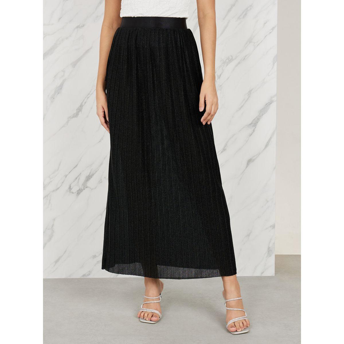 تنورة بليسيه طويل بتفاصيل براقة-women-clothing-bottoms-skirts-image-1