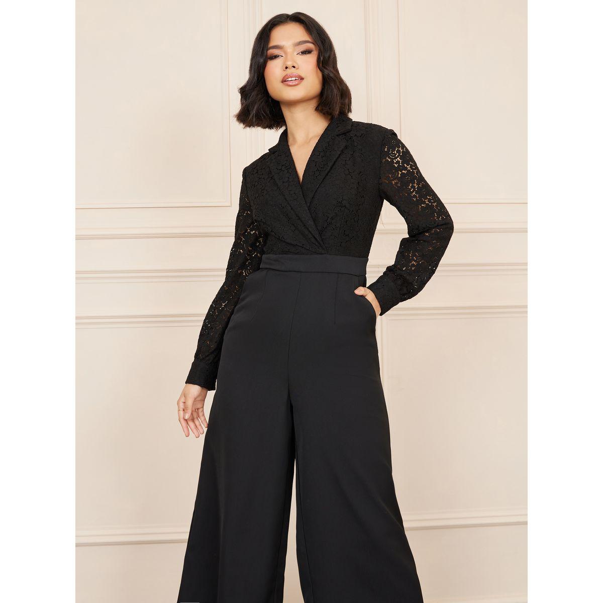 Styli Lace Notch Lapel Neck Wide Leg Jumpsuit-women-clothing-jumpsuits-image-2