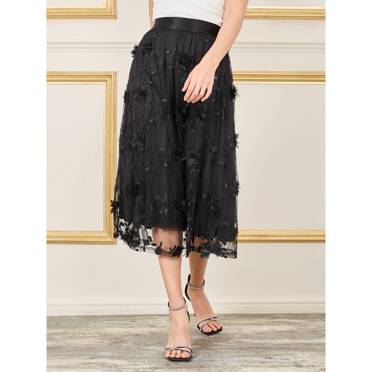 Buy Women s Styli Floral Applique Embroidered Mesh A Line Midi Skirt Online Centrepoint KSA