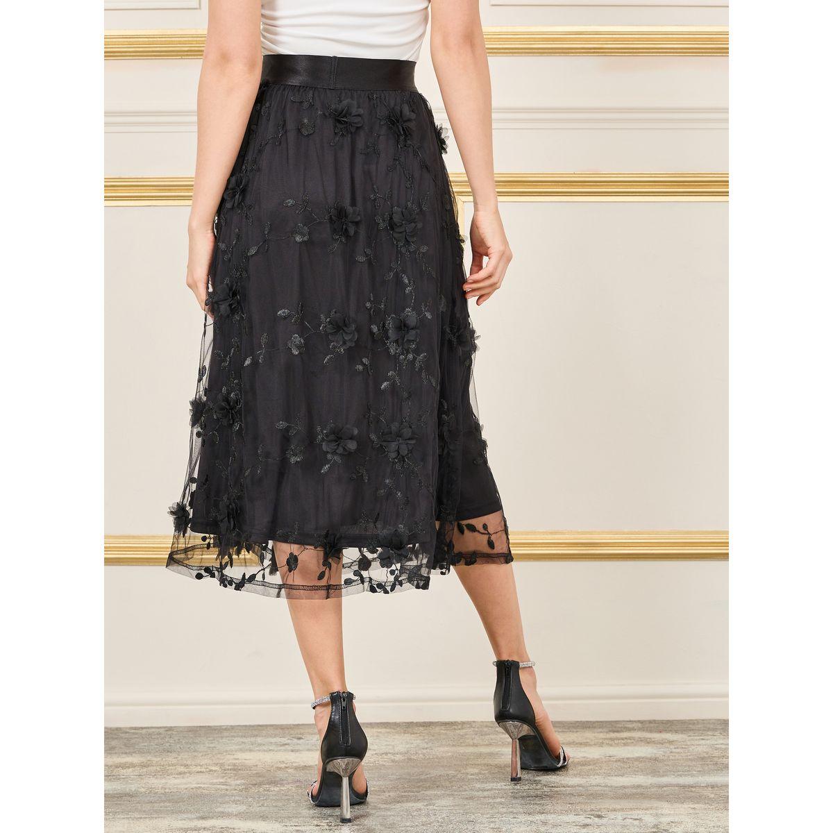 Styli Floral Applique Embroidered Mesh A-Line Midi Skirt-women-clothing-bottoms-skirts-image-4