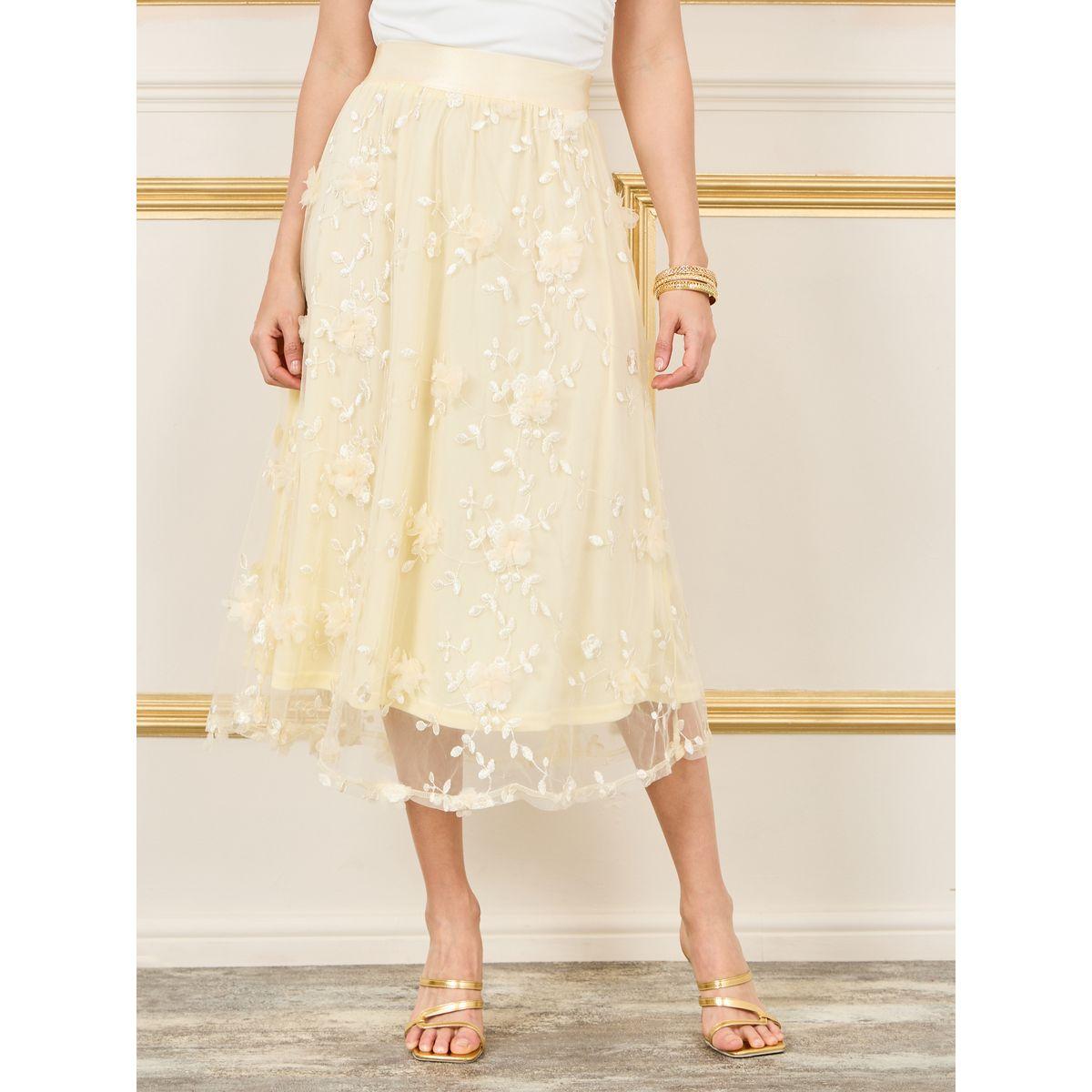 تنورة ميدي بتفاصيل شبكية وزهور-women-clothing-bottoms-skirts-image-1