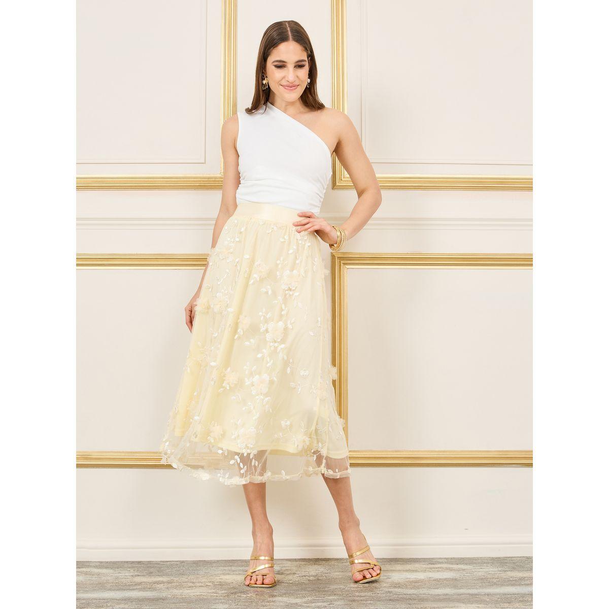 تنورة ميدي بتفاصيل شبكية وزهور-women-clothing-bottoms-skirts-image-2
