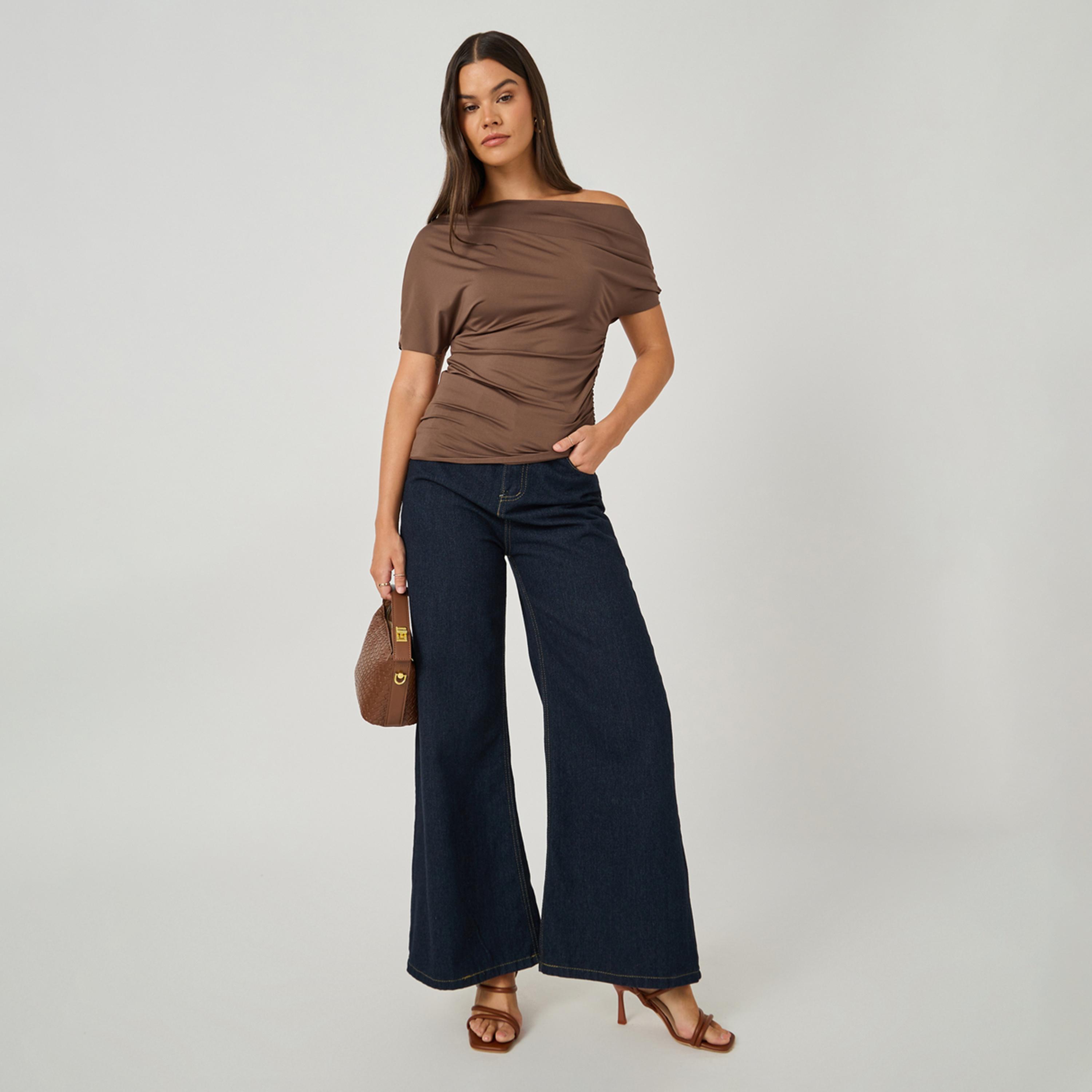 Styli Asymmetric Neck Short Sleeve Knit Top-women-clothing-tshirts-image-2