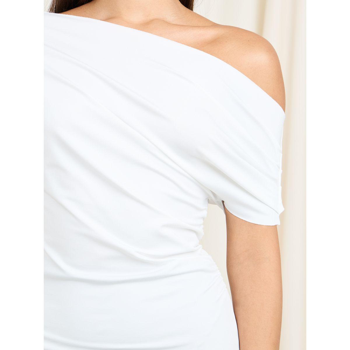 Styli Off Shoulder Asymmetric Neck Short Sleeve Knit Top-women-clothing-tshirts-image-4