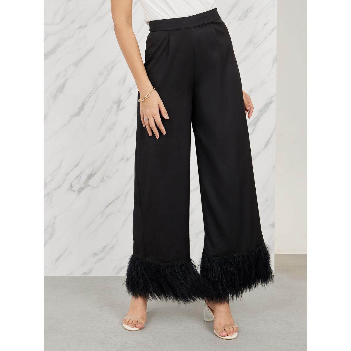 بنطال بارجل مستقيمة وريش صناعي-women-clothing-bottoms-trousers-image-1