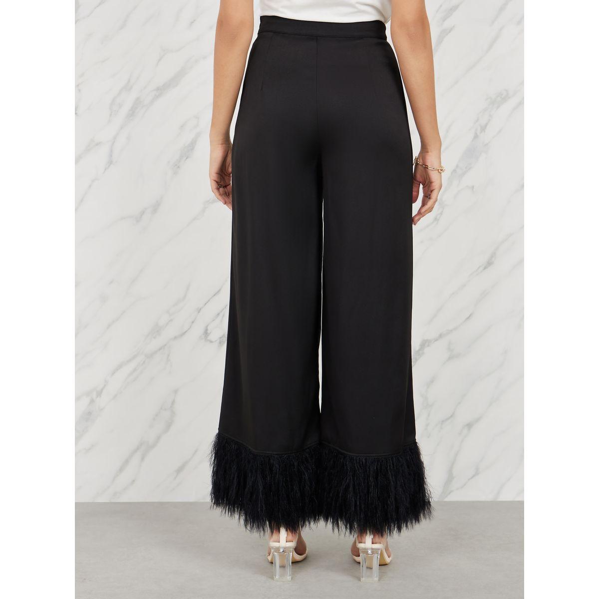 بنطال بارجل مستقيمة وريش صناعي-women-clothing-bottoms-trousers-image-4