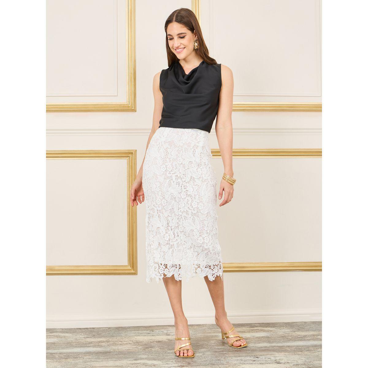 Styli All Over Lace Mesh Straight Hem Midi Skirt-women-clothing-bottoms-skirts-image-2