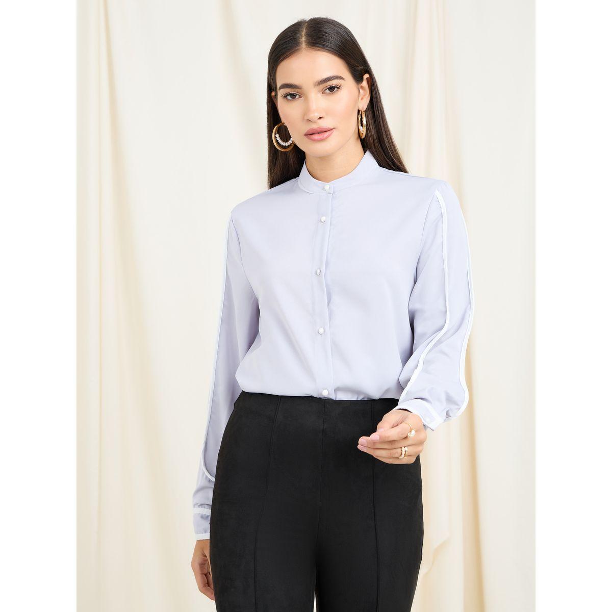 بلوزة بتفاصيل محزوزة وياقة ماندارين-women-clothing-shirtsandblouses-blouses-image-1