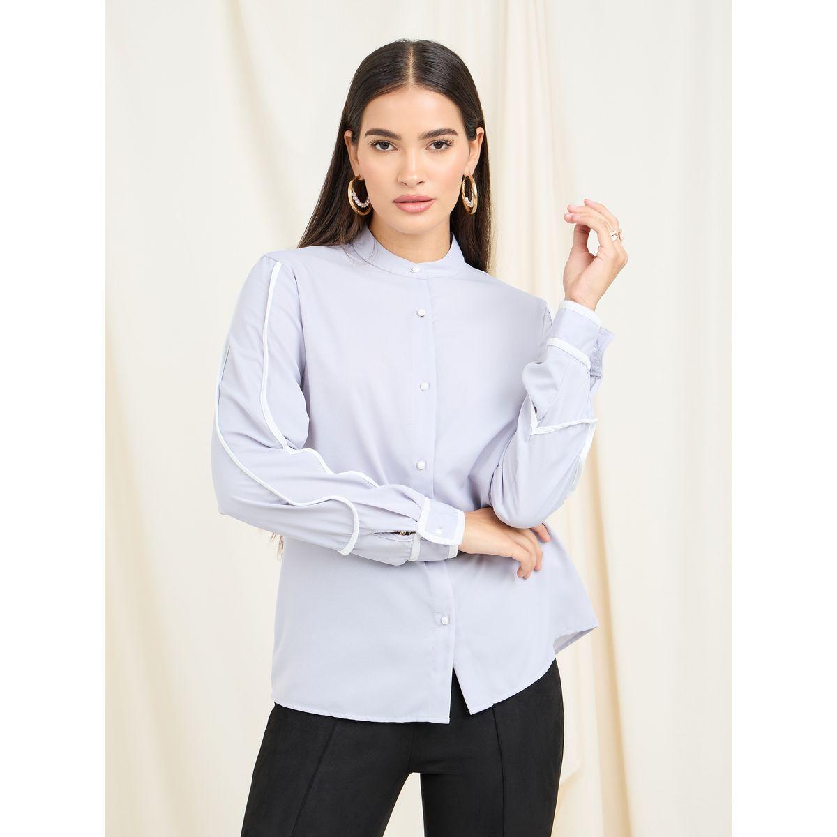بلوزة بتفاصيل محزوزة وياقة ماندارين-women-clothing-shirtsandblouses-blouses-image-2