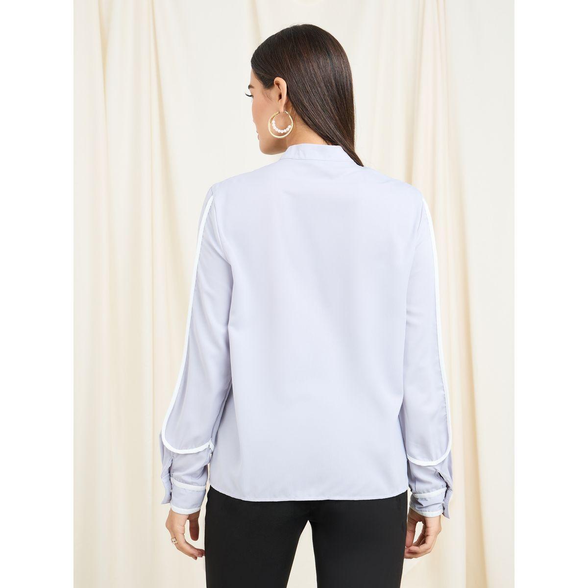 Styli Contrast Piped Detail Mandarin Collar Blouse-women-clothing-shirtsandblouses-blouses-image-5
