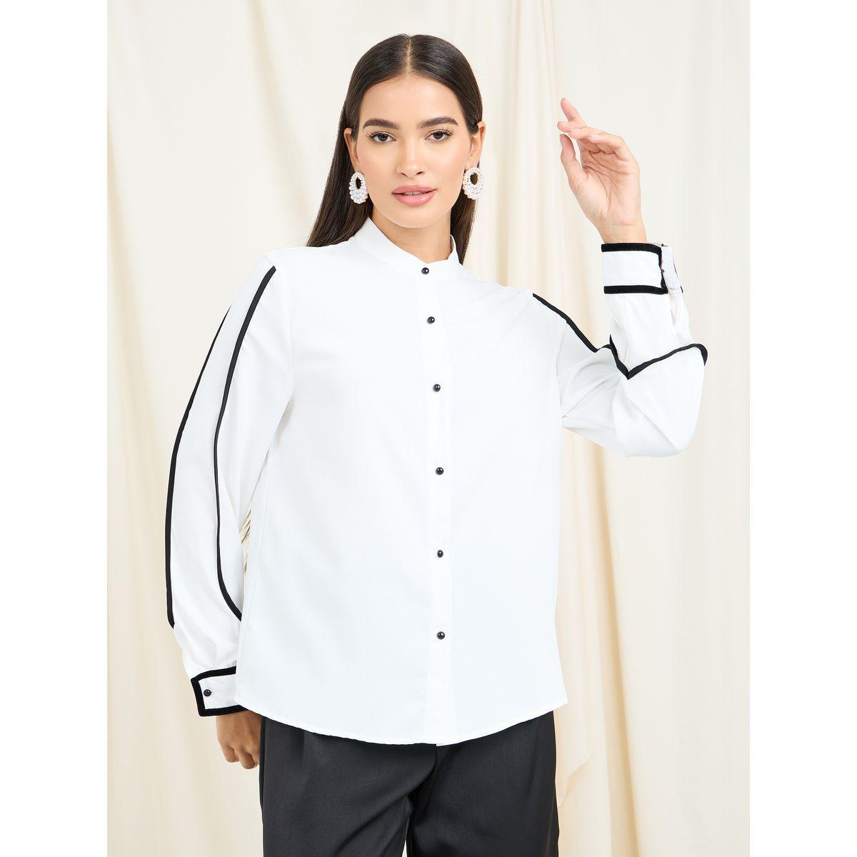 بلوزة بتفاصيل محزوزة وياقة ماندارين-women-clothing-shirtsandblouses-blouses-image-2