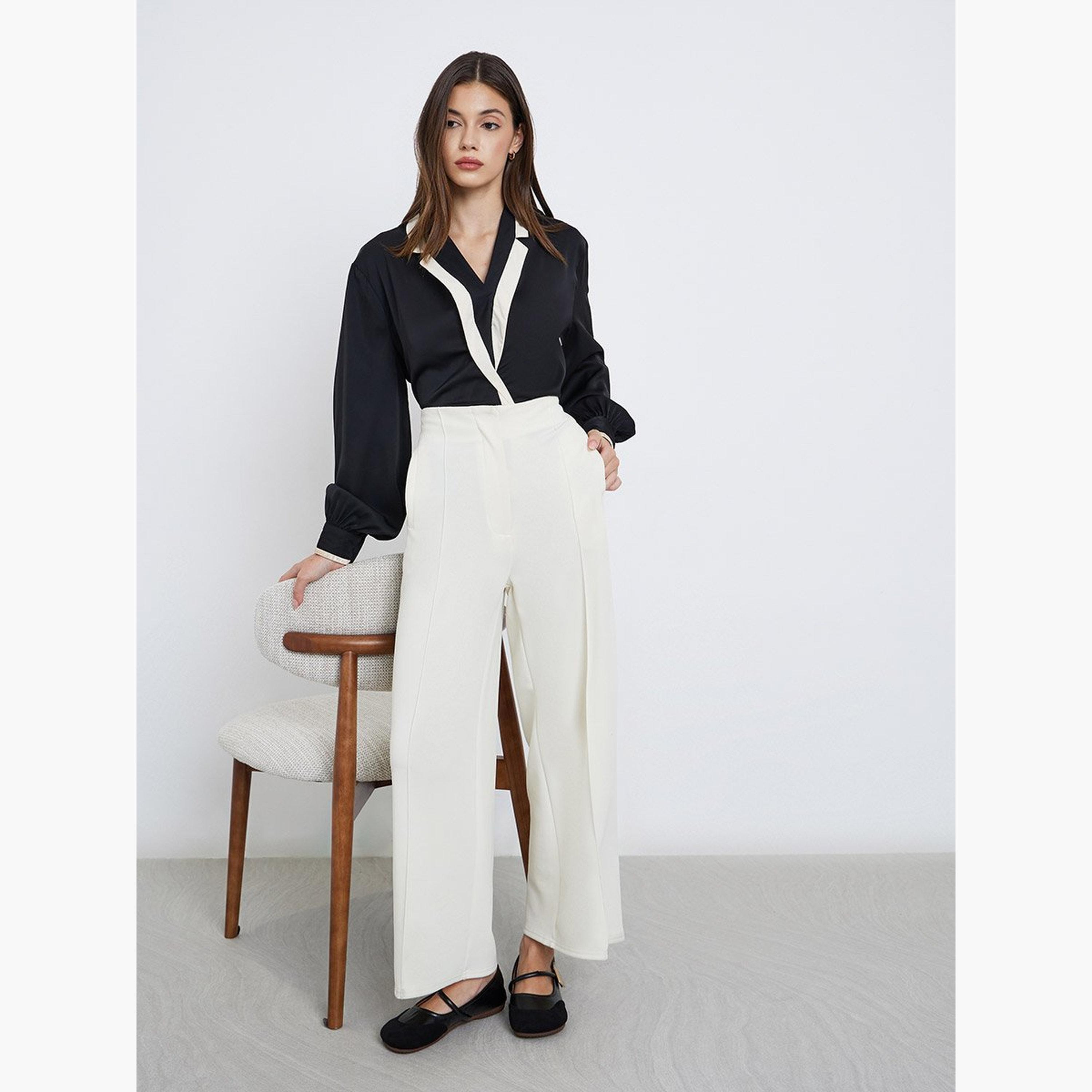 ستايلي - بلوزة ملفوفة بأكمام منفوخة ورقبة متباينة اللون-women-clothing-shirtsandblouses-blouses-image-2