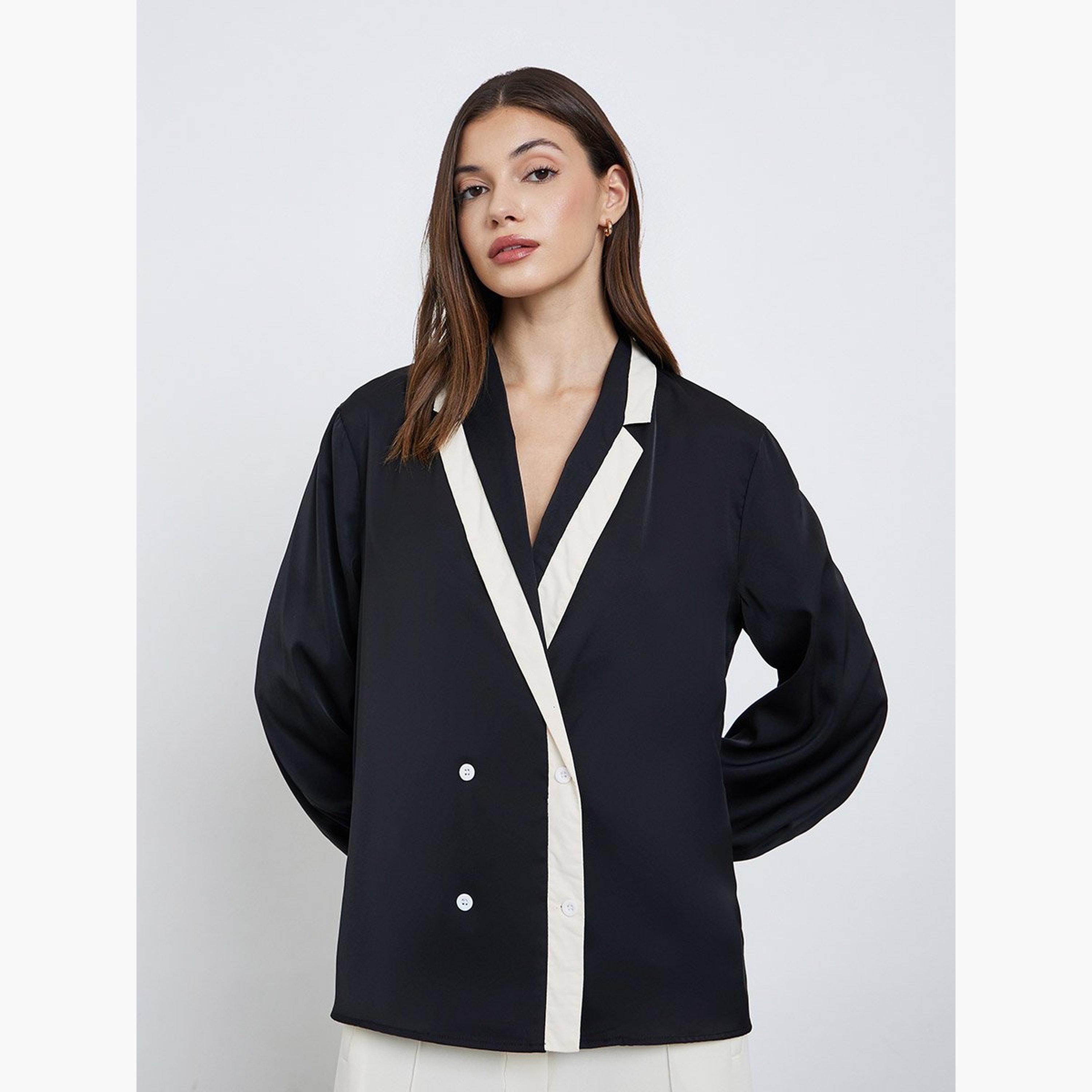ستايلي - بلوزة ملفوفة بأكمام منفوخة ورقبة متباينة اللون-women-clothing-shirtsandblouses-blouses-image-3