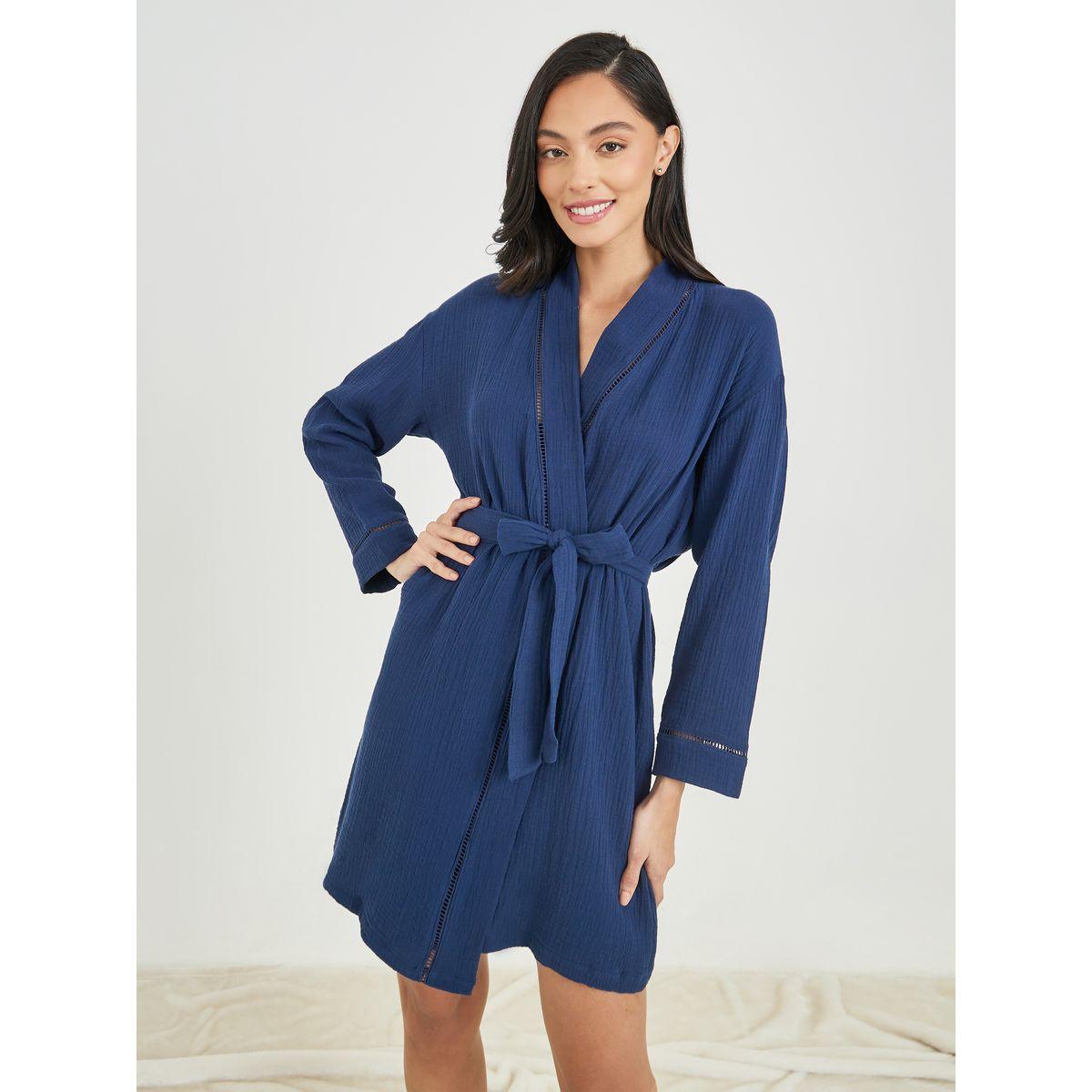 Styli Unwind Cotton Gauze Lace Ladder Insert Knee Length Robe-women-clothing-nightwear-robes-image-1