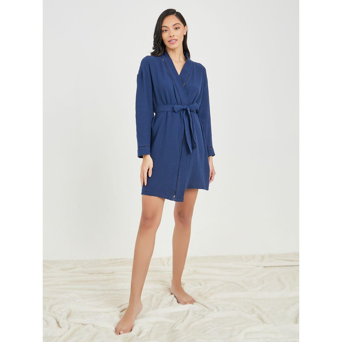Styli Unwind Cotton Gauze Lace Ladder Insert Knee Length Robe-women-clothing-nightwear-robes-image-2