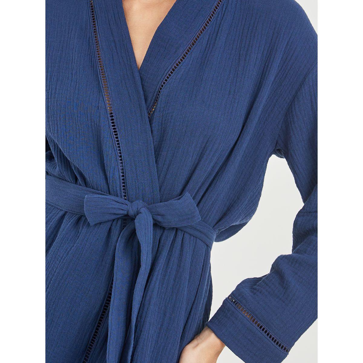 Styli Unwind Cotton Gauze Lace Ladder Insert Knee Length Robe-women-clothing-nightwear-robes-image-3