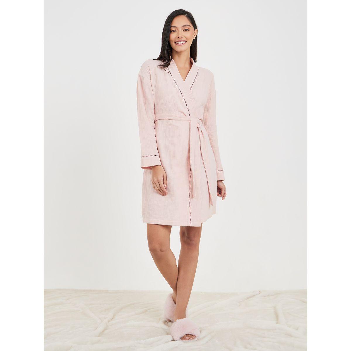 Styli Unwind Cotton Gauze Lace Ladder Insert Knee Length Robe-women-clothing-nightwear-robes-image-2